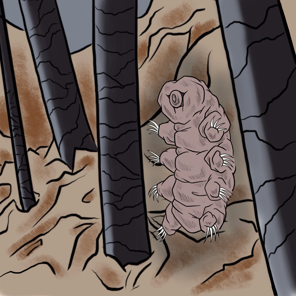 painting of a tardigrade standing with limbs outstretched